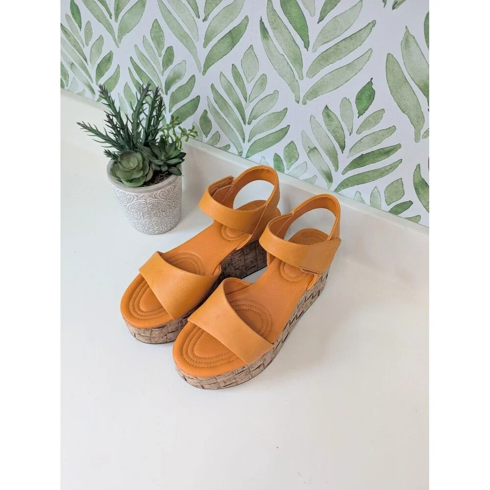 Sarto Women's Orange Cork Platform Sandals 8.5 Leather Upper Demi 2